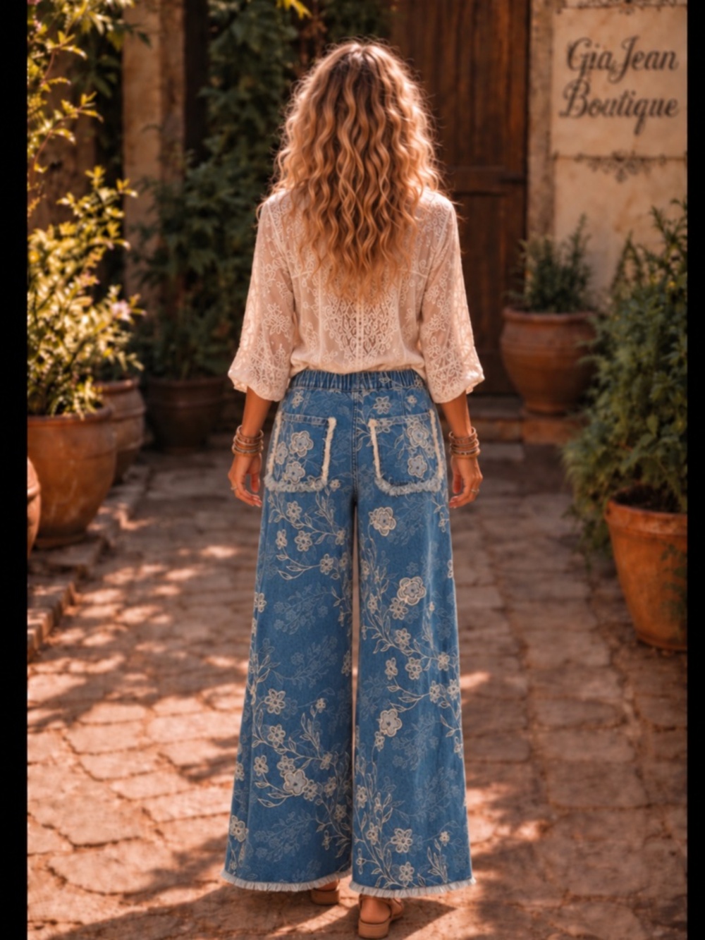 ❤️ OLI & HALI “ Alexandria “OLI AND HALI FLORAL PATCH EMBROIDERED DENIM PANTS 35 - Picture 2 of 7